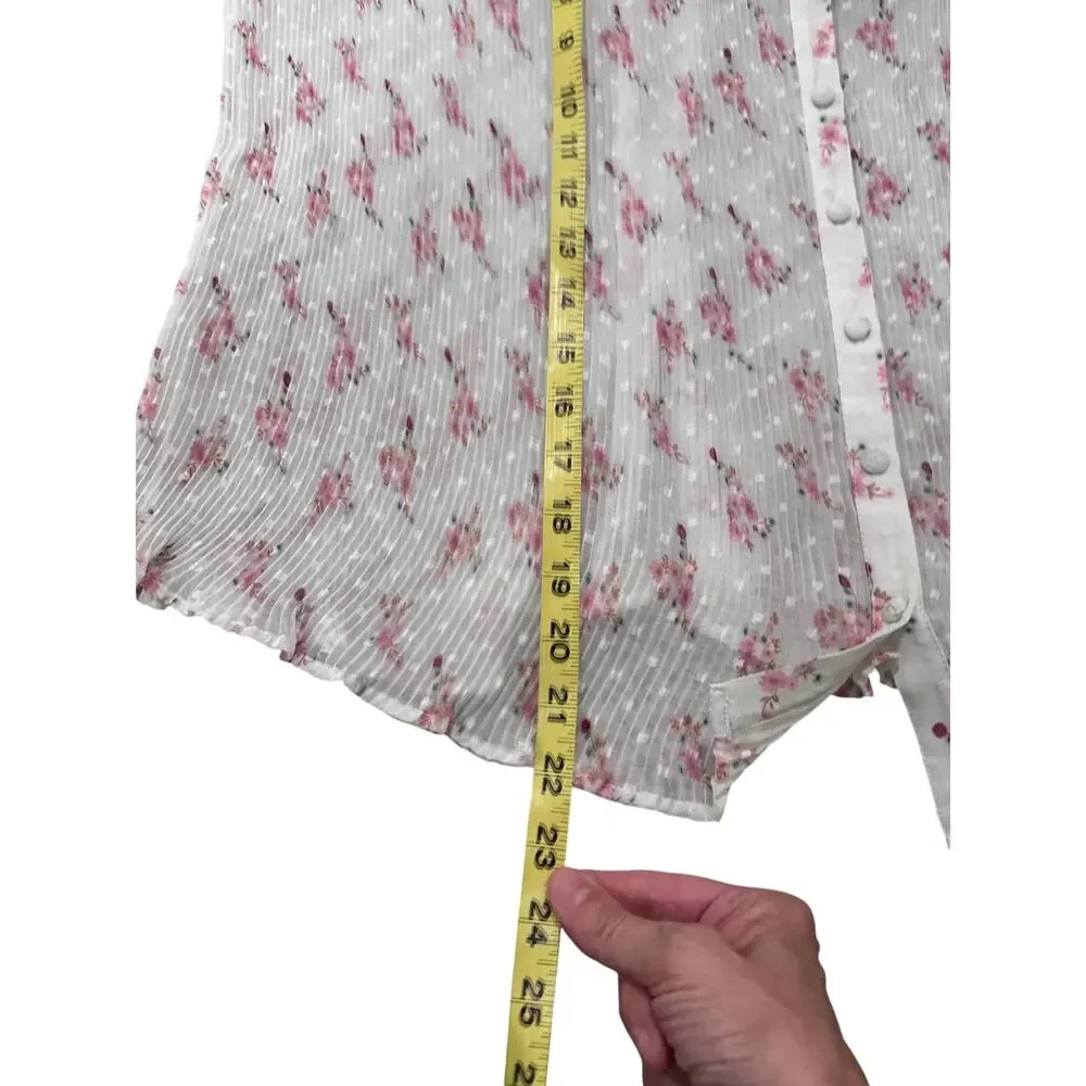 Let Me Be Floral Blouse Size US 4 Pink White Crinkle Chiffon Ruffle Lace Sleeve
